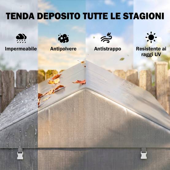 Abri de jardin pour vélos 1,6 x 2,2 x 1,7 m, 2 compartiments, porte zippée, imperméable, anti-UV, gris clair - Image 6