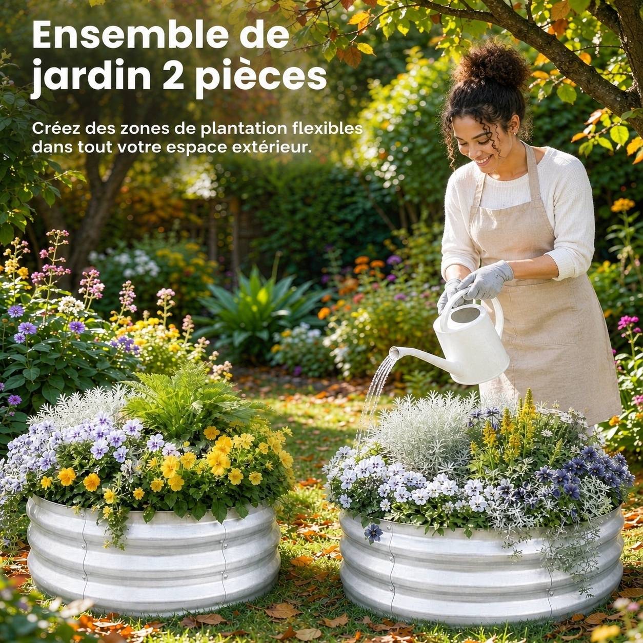 Jardin Surélevé Rond en Métal Galvanisé Lot de 2 pour Légumes et Fleurs - Image 7