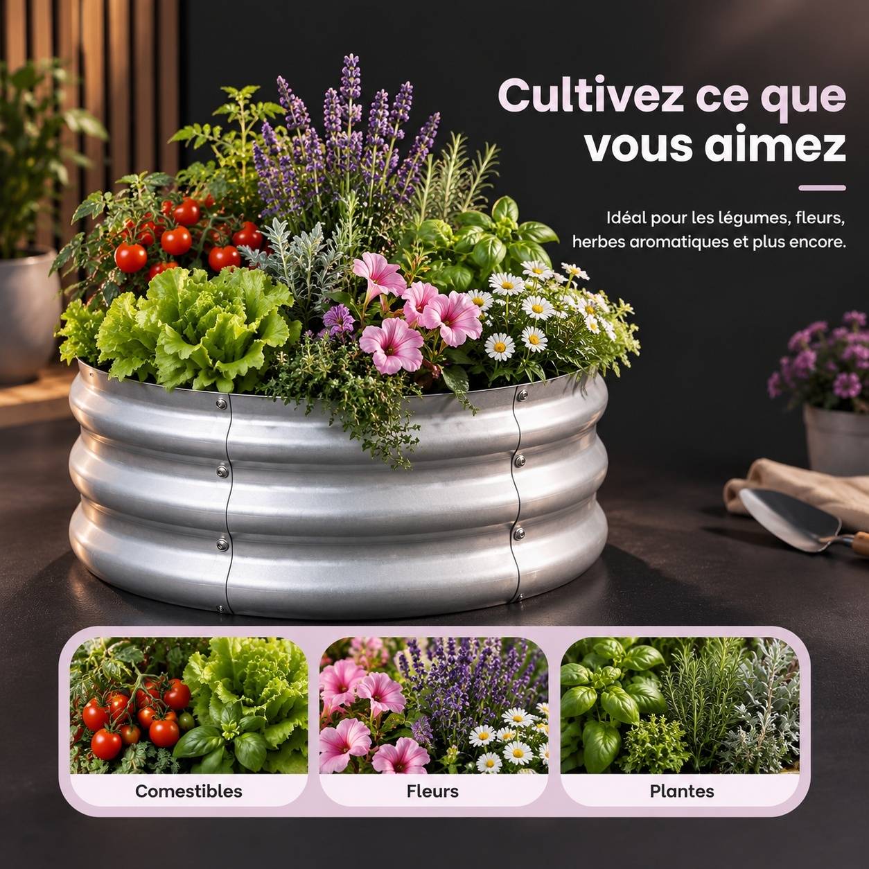 Jardin Surélevé Rond en Métal Galvanisé Lot de 2 pour Légumes et Fleurs - Image 6