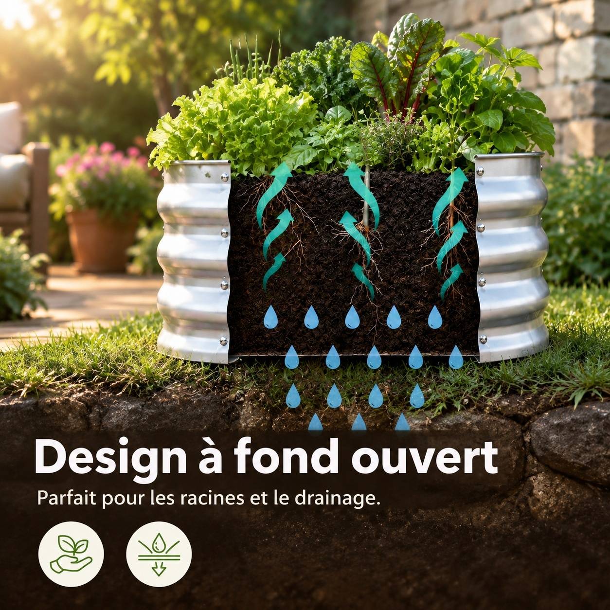 Jardin Surélevé Rond en Métal Galvanisé Lot de 2 pour Légumes et Fleurs - Image 5