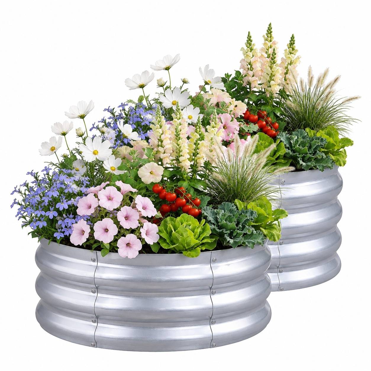 Jardin Surélevé Rond en Métal Galvanisé Lot de 2 pour Légumes et Fleurs - Image 1