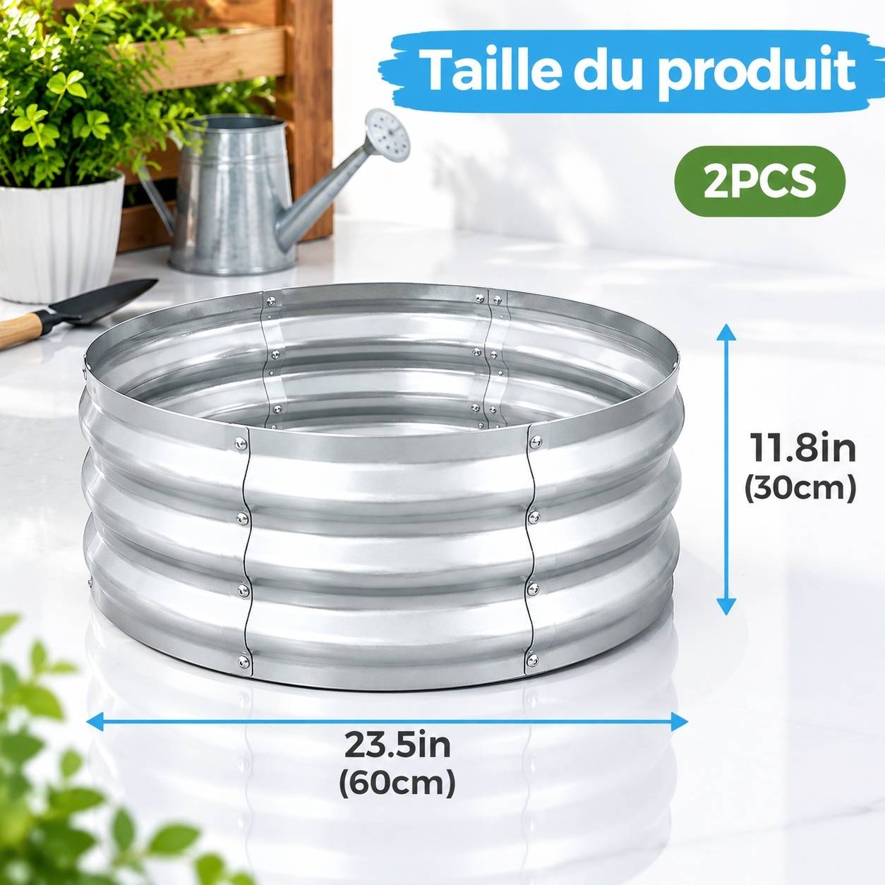Jardin Surélevé Rond en Métal Galvanisé Lot de 2 pour Légumes et Fleurs - Image 3