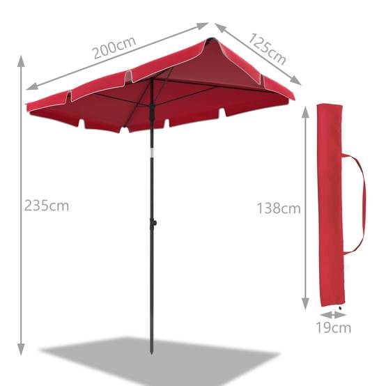 Parasol inclinable rectangulaire 2x1.25m avec housse de protection rouge - hauteur et angles ajustables - VOUNOT® - Image 7