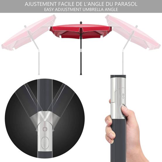 Parasol inclinable rectangulaire 2x1.25m avec housse de protection rouge - hauteur et angles ajustables - VOUNOT® - Image 2
