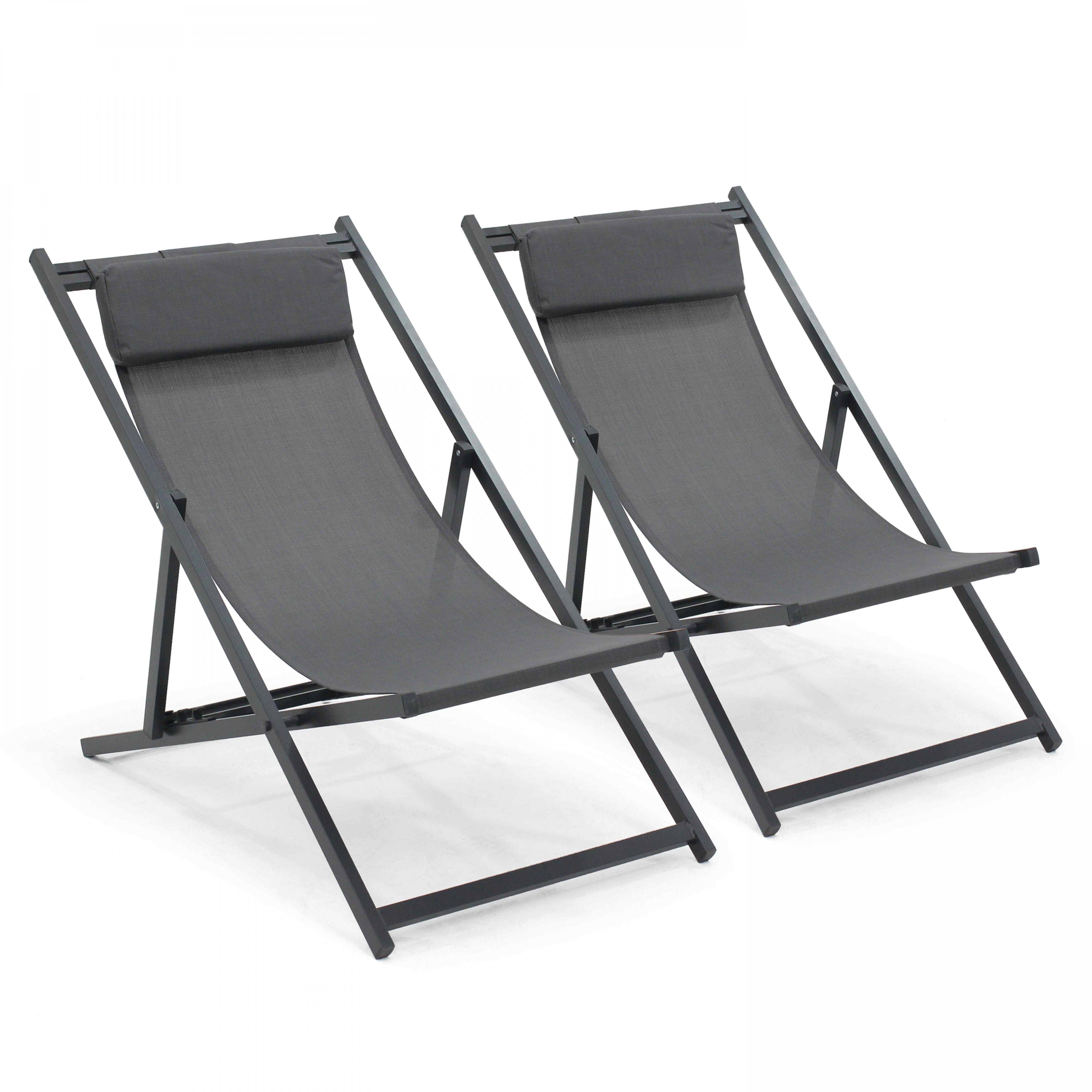 Oviala - Lot de 2 transats en aluminium anthracite Santiago - Oviala - Imagen 1