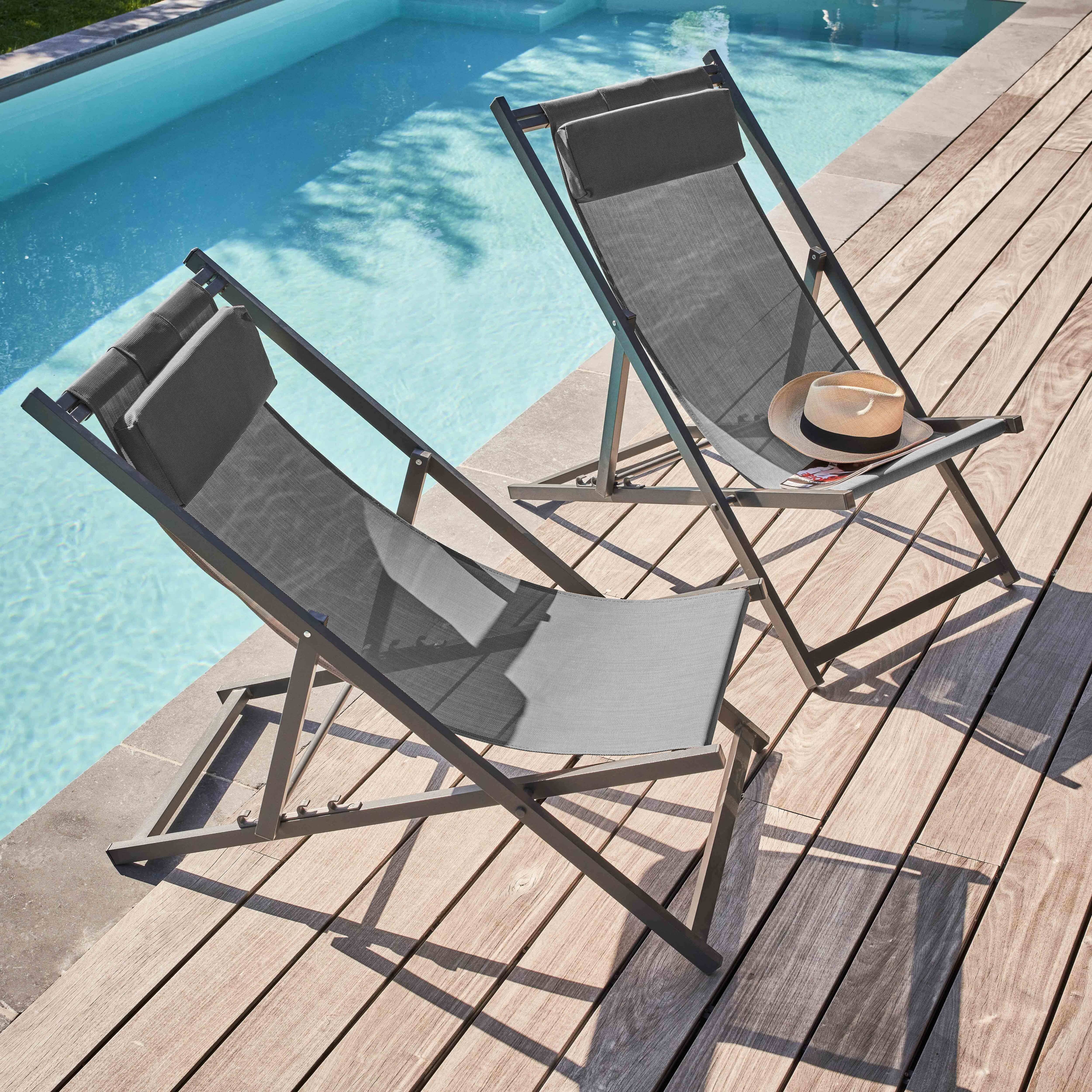 Oviala - Lot de 2 transats en aluminium anthracite Santiago - Oviala - Imagen 2