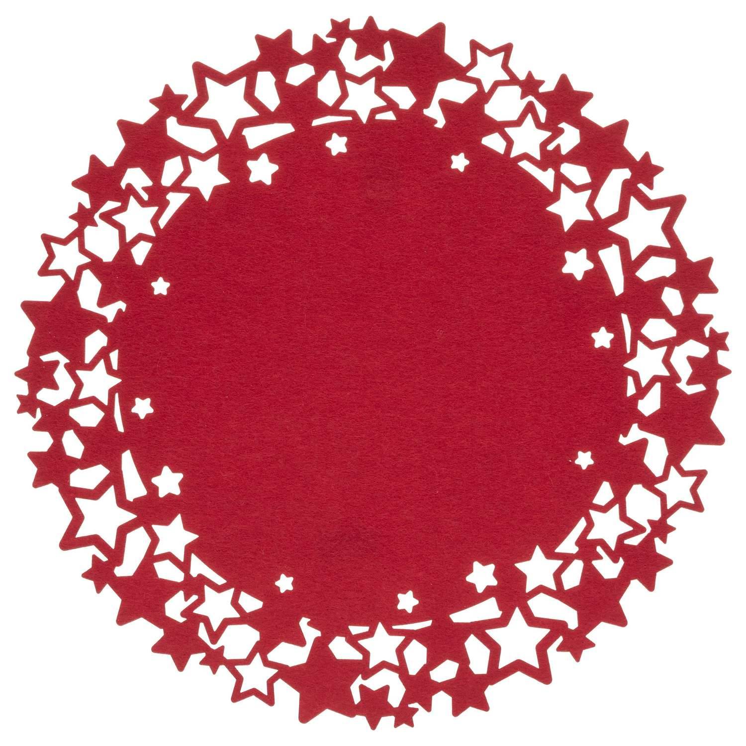 Sans Marque - Lot de 6 sets de table de Noël rond motifs étoiles en feutrine Diam. 38 cm - Rouge - Toilinux - Imagen 1