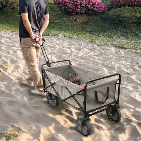 Chariot de transport, remorque de jardin pliable à roulettes - 90 Kg - Gris - Linxor - Image 5