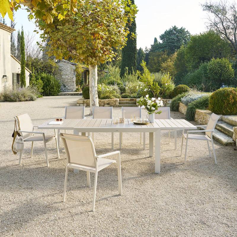 Hesperide - Table de jardin extensible coulissante "Évasion" effet bois lin & argile 10 places  lates en aluminium - Hespéride - Image 10
