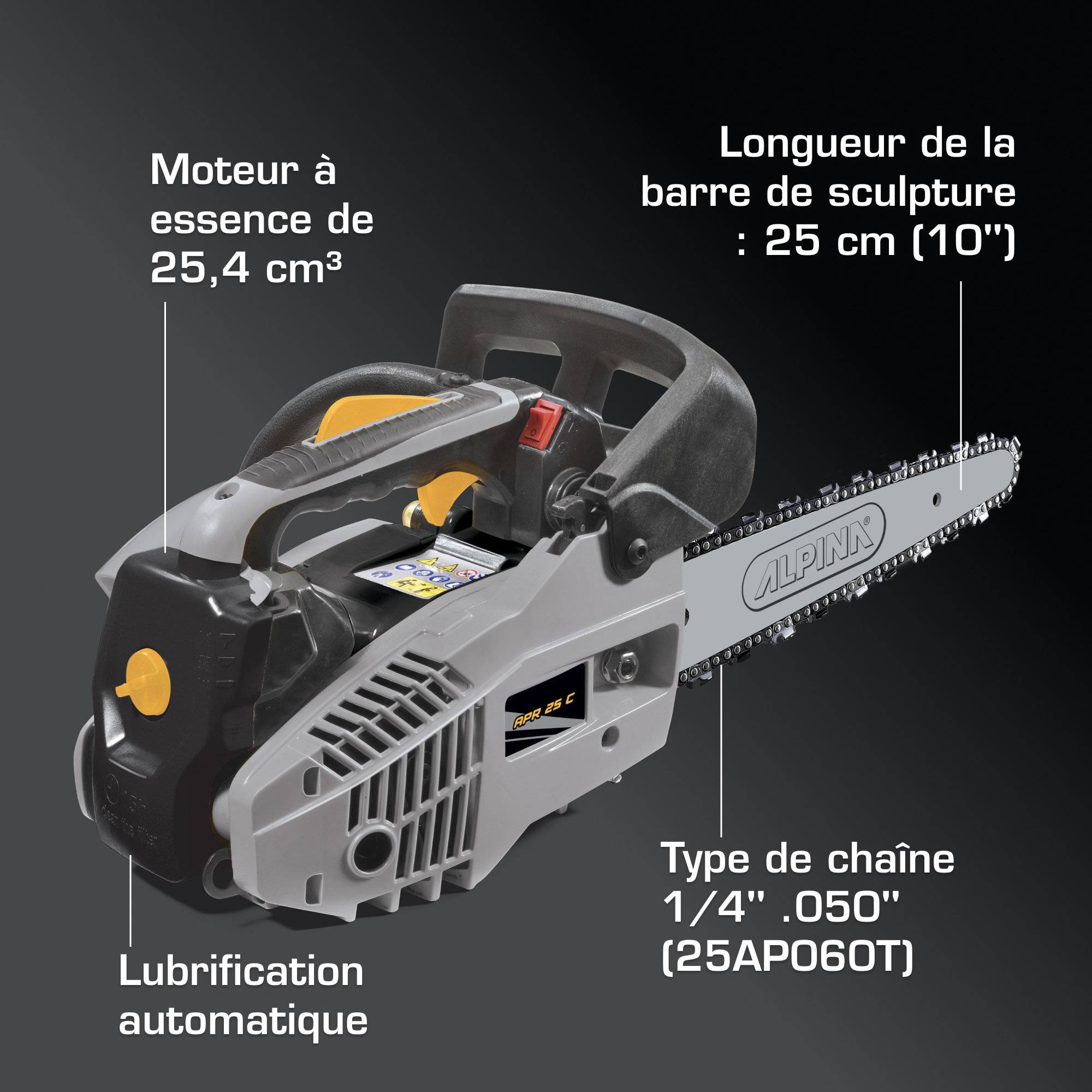 Alpina - Tronçonneuse thermique d'élagage APR 25 C, Moteur 25,4 cc, Guide 25 cm avec pompe à huile automatique et frein de chaîne - Alpina - Image 7