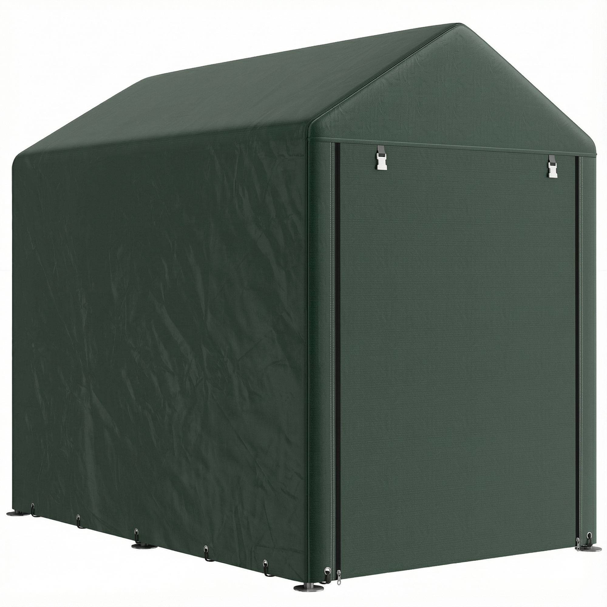 Sans Marque - Abri jardin vélos 1,2x1,8x1,65 m 2 compartiments porte zip imperméable anti-UV vert - Image 2