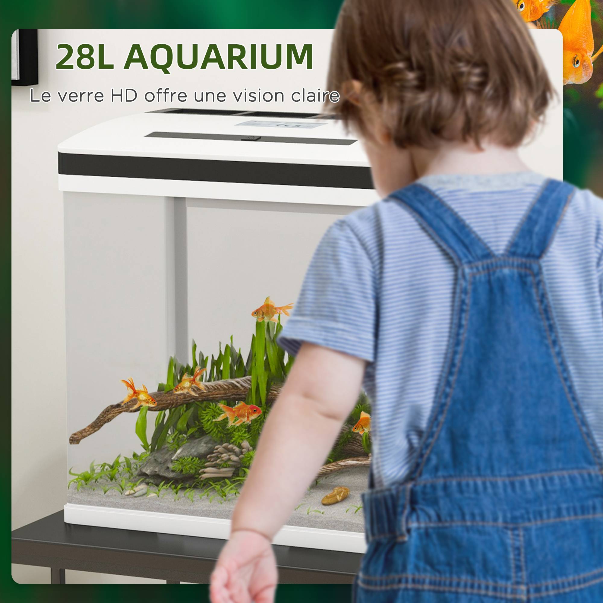 Aquarium complet verre 28L avec filtre silencieux éclairage LED 38x26x39cm blanc - ComfortXL Outdoor Living - Image 9