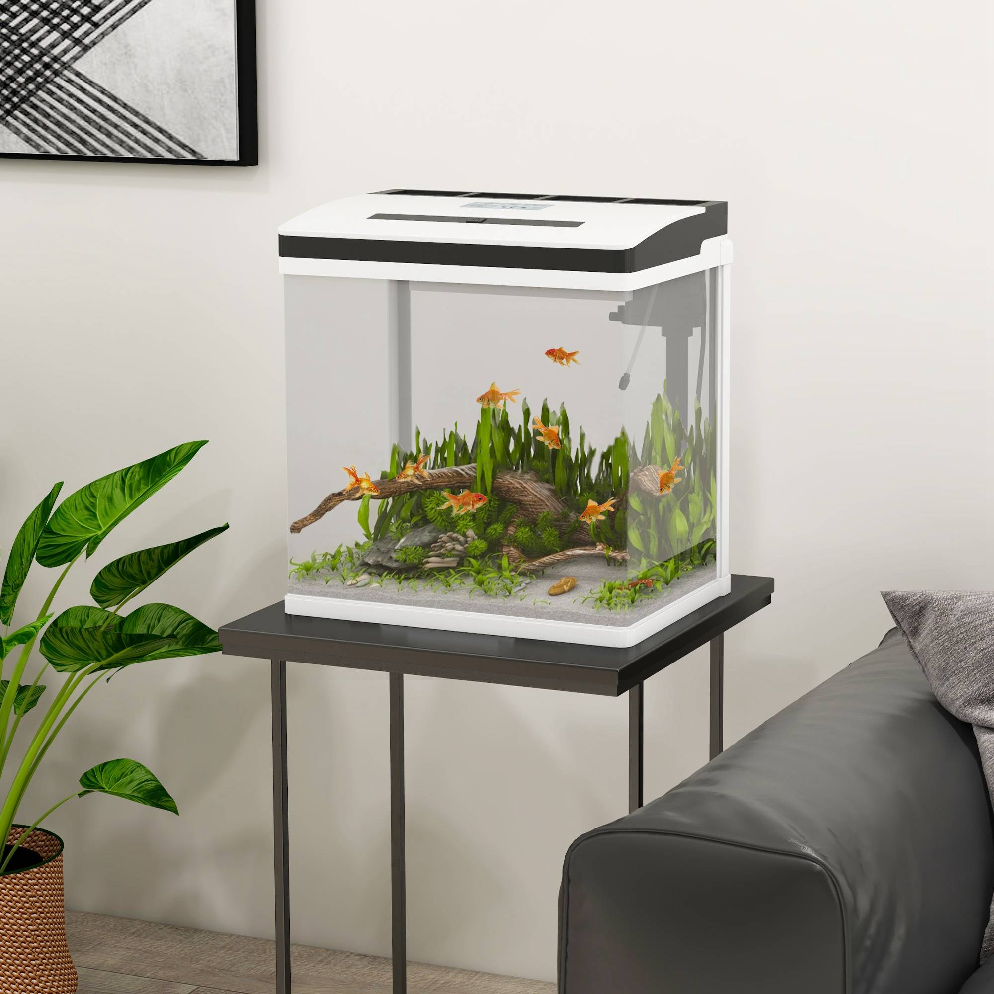 Aquarium complet verre 28L avec filtre silencieux éclairage LED 38x26x39cm blanc - ComfortXL Outdoor Living - Image 4