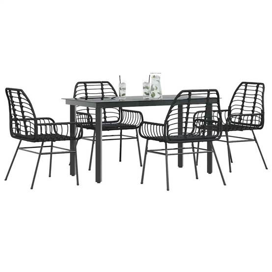 Salon de Jardin 4 Personnes Résine Tressée Noire Table Repas 140cm pour Extérieur – ComfortXL Outdoor Living - Image 1