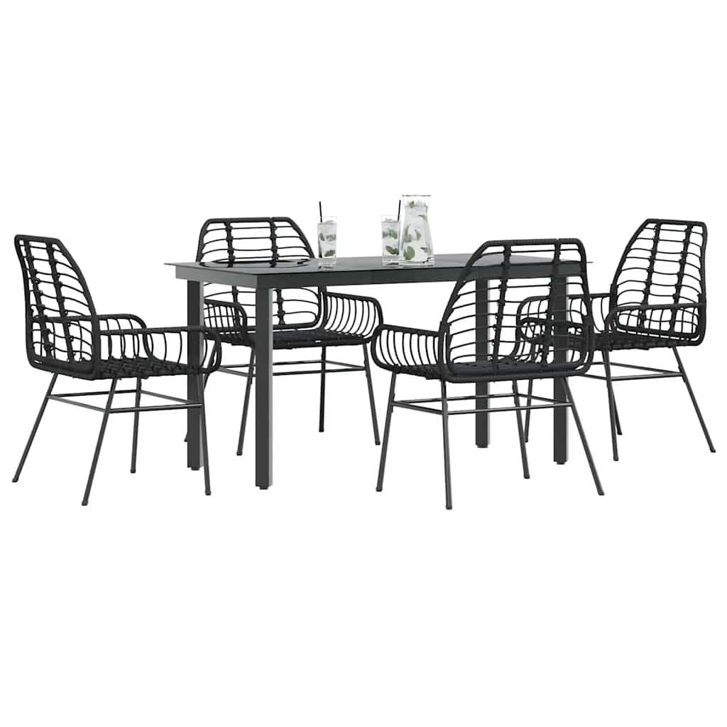 Salon de Jardin 4 Personnes Résine Tressée Noire Table Repas 140cm pour Extérieur – ComfortXL Outdoor Living - Image 1