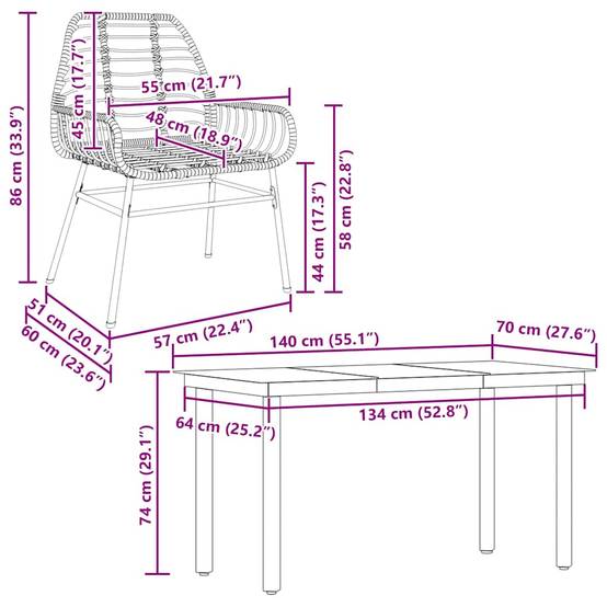 Salon de Jardin 4 Personnes Résine Tressée Noire Table Repas 140cm pour Extérieur – ComfortXL Outdoor Living - Image 10