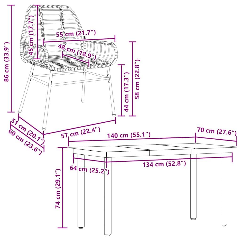 Salon de Jardin 4 Personnes Résine Tressée Noire Table Repas 140cm pour Extérieur – ComfortXL Outdoor Living - Image 10
