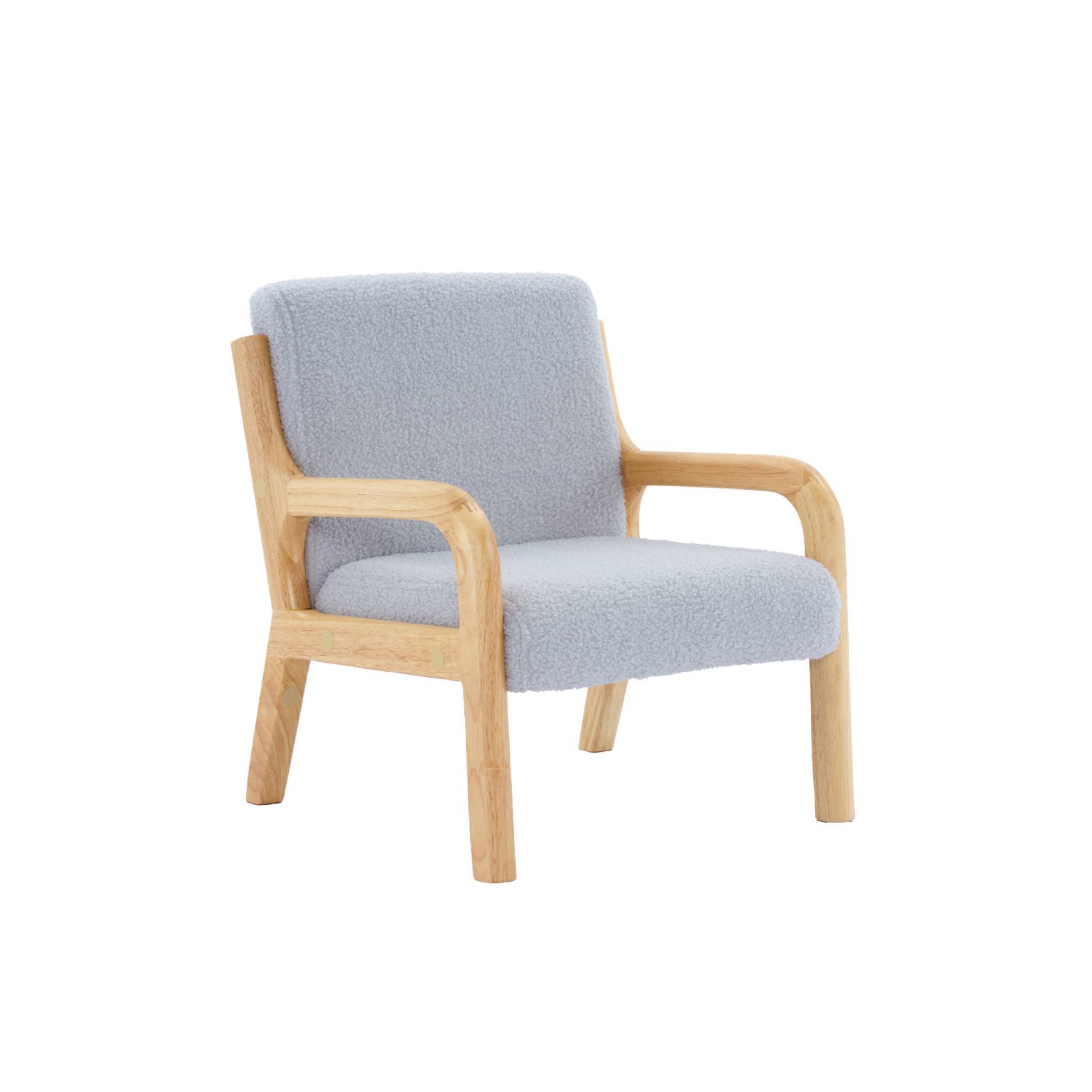 sweeek - Fauteuil scandinave enfant en bois et tissu bouclette gris souris | sweeek - Image 2