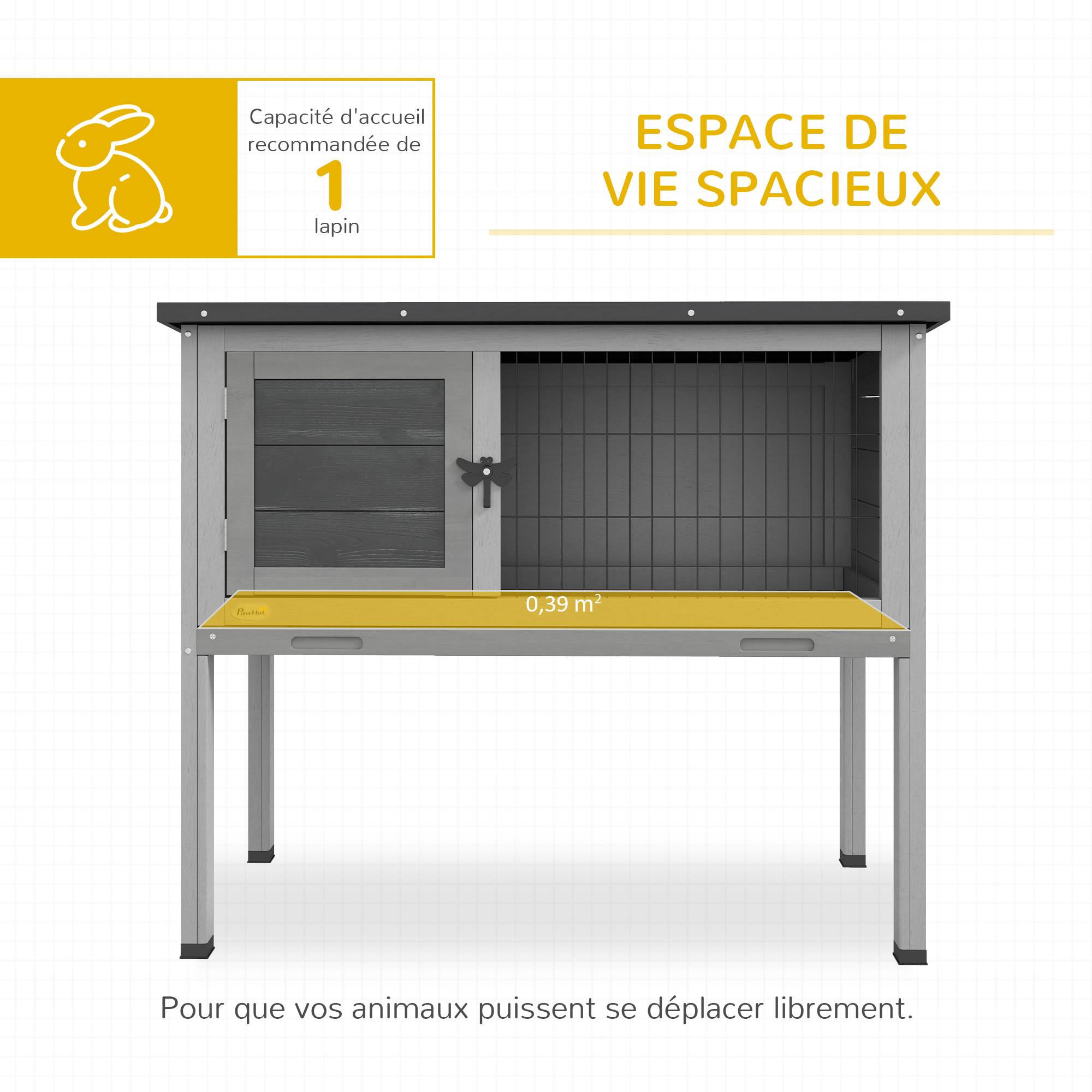 Clapier sur pied lapin bois extérieur niche toit ouvrant verrou 84cm gris - ComfortXL Outdoor Living - Image 6