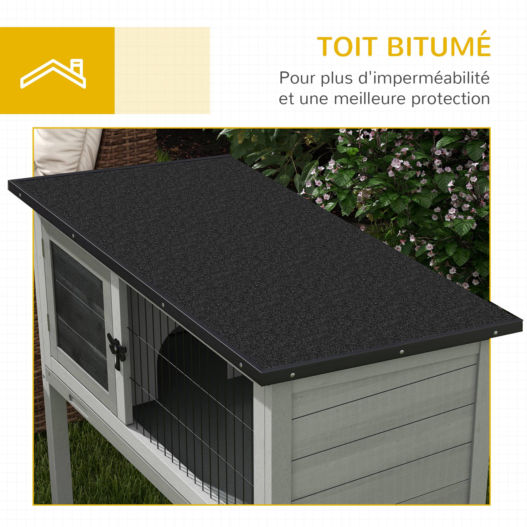Clapier sur pied lapin bois extérieur niche toit ouvrant verrou 84cm gris - ComfortXL Outdoor Living - Image 9
