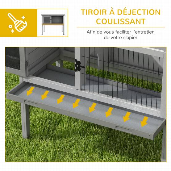 Clapier sur pied lapin bois extérieur niche toit ouvrant verrou 84cm gris - ComfortXL Outdoor Living - Image 8