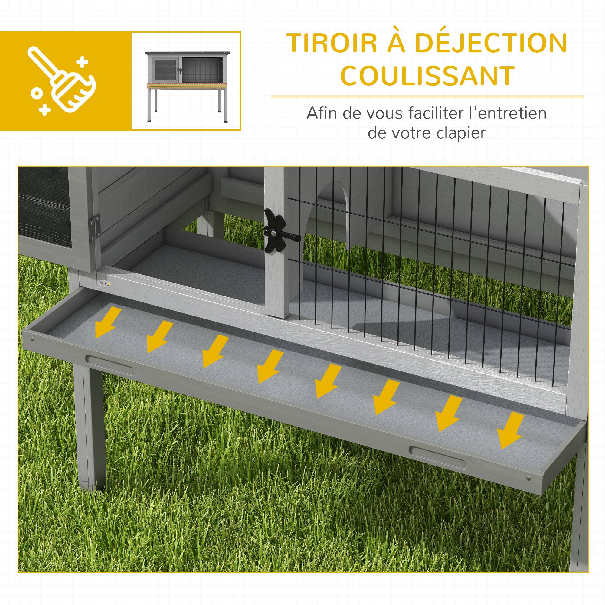 Clapier sur pied lapin bois extérieur niche toit ouvrant verrou 84cm gris - ComfortXL Outdoor Living - Image 8