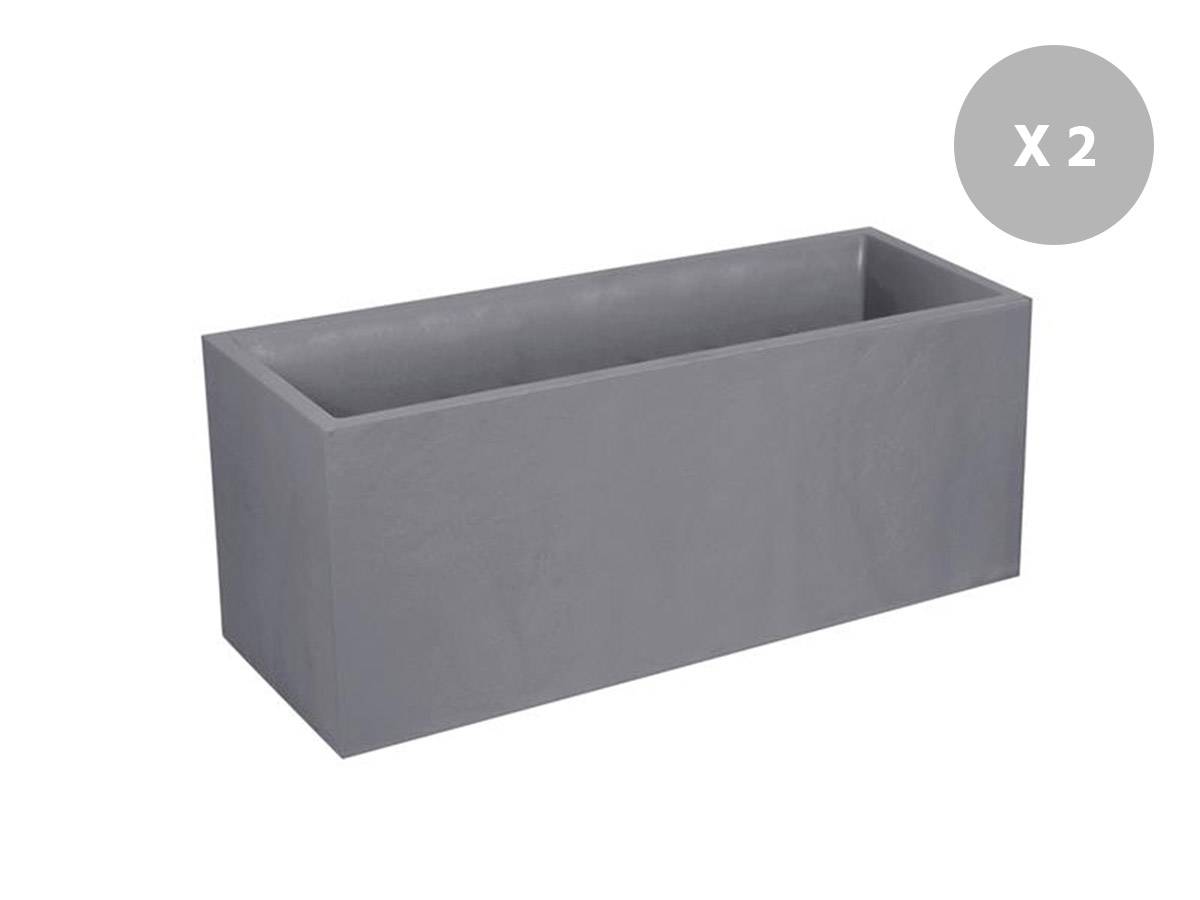 Eda - Lot de 2 Jardinières rectangulaires Volcania effet pierre 99,5 x 39,5 x 43,5 cm - 98 L - Gris galet