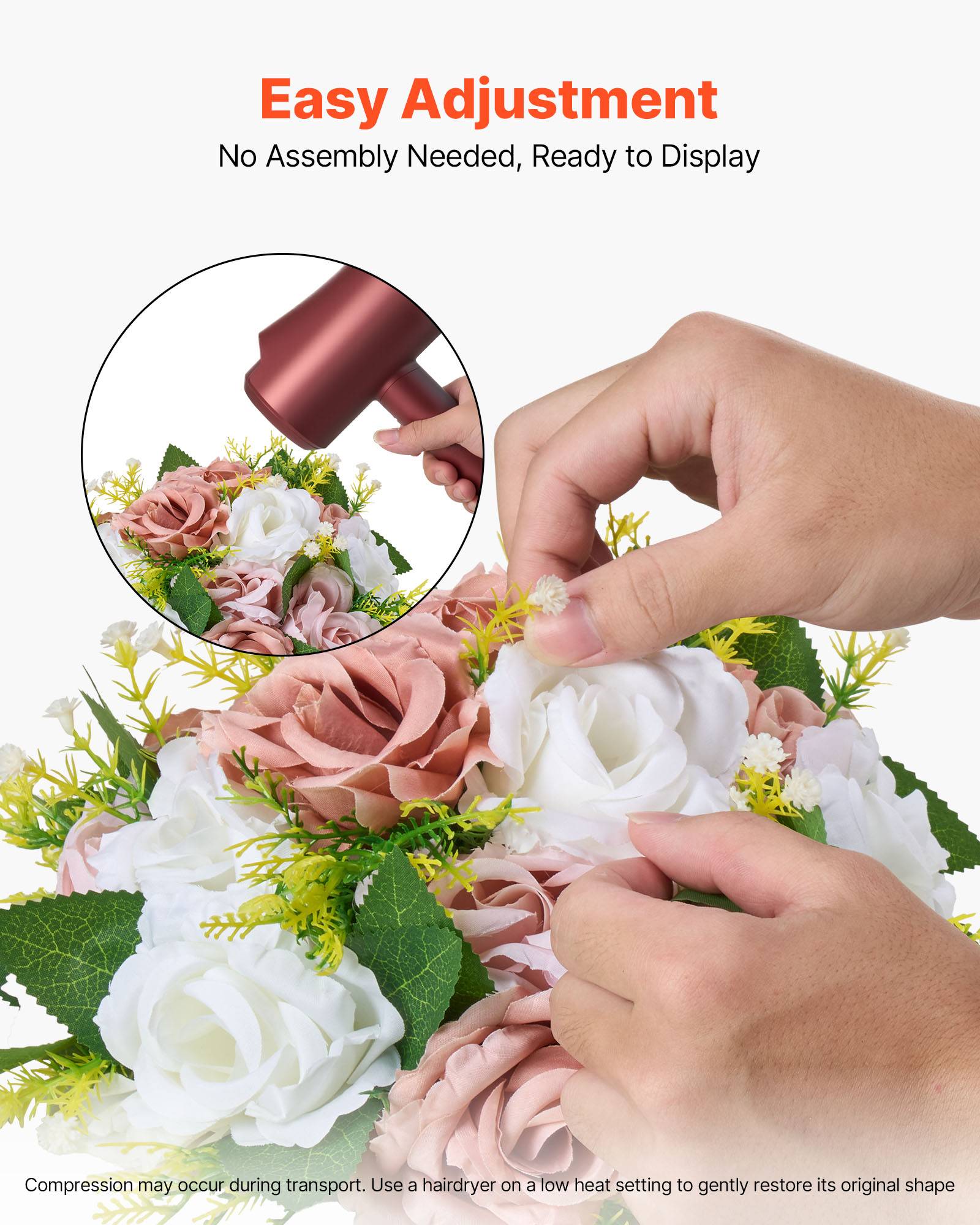 VEVOR Boules de Fleurs Artificielles Mariage 10 PCS 24 cm Roses en Rose et Blanc - Image 5
