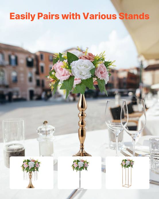 VEVOR Boules de Fleurs Artificielles Mariage 10 PCS 24 cm Roses en Rose et Blanc - Image 4