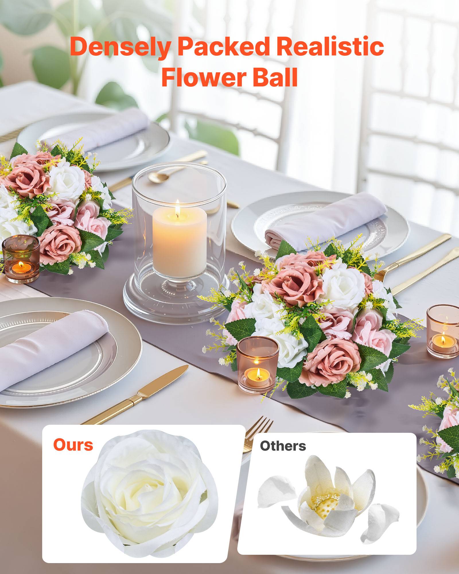 VEVOR Boules de Fleurs Artificielles Mariage 10 PCS 24 cm Roses en Rose et Blanc - Image 2