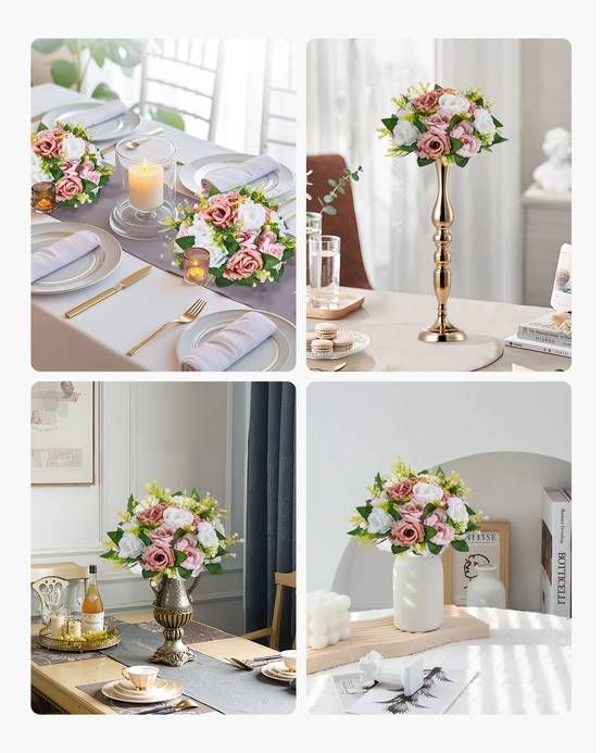 VEVOR Boules de Fleurs Artificielles Mariage 10 PCS 24 cm Roses en Rose et Blanc - Image 7