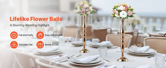 VEVOR Boules de Fleurs Artificielles Mariage 10 PCS 24 cm Roses en Rose et Blanc - Image 9