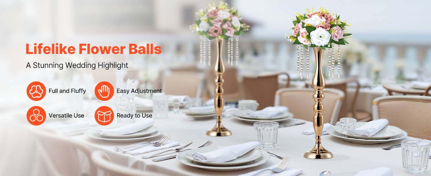 VEVOR Boules de Fleurs Artificielles Mariage 10 PCS 24 cm Roses en Rose et Blanc - Image 9