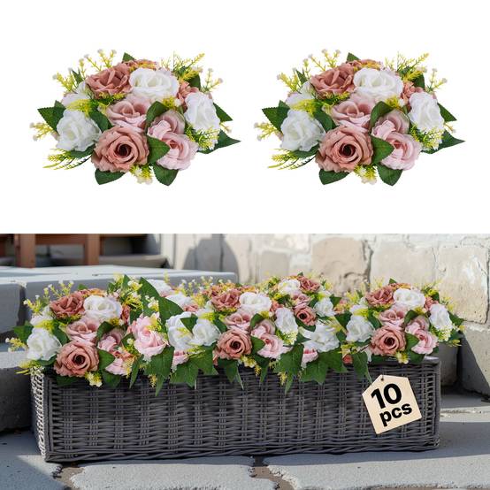 VEVOR Boules de Fleurs Artificielles Mariage 10 PCS 24 cm Roses en Rose et Blanc - Image 1