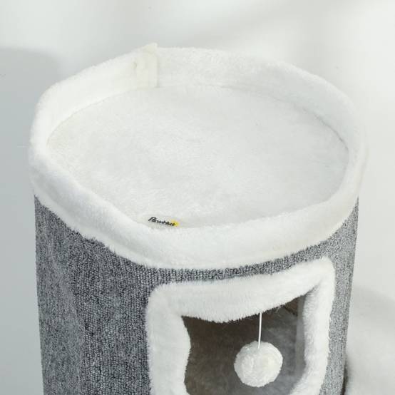 Arbre à chat de 101 cm, 3 niveaux, 3 niches, balles de jeu, griffoir, sisal, panneaux de particules, gris - Image 7