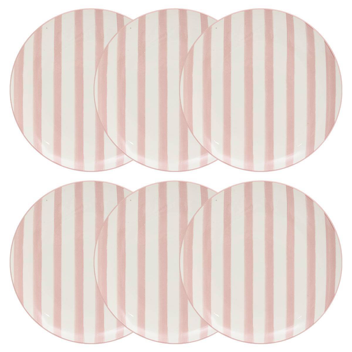 Atmosphera - Lot de 6 assiettes plates rayées Charlie rose D27cm - Atmosphera Créateur d'intérieur - Image 1