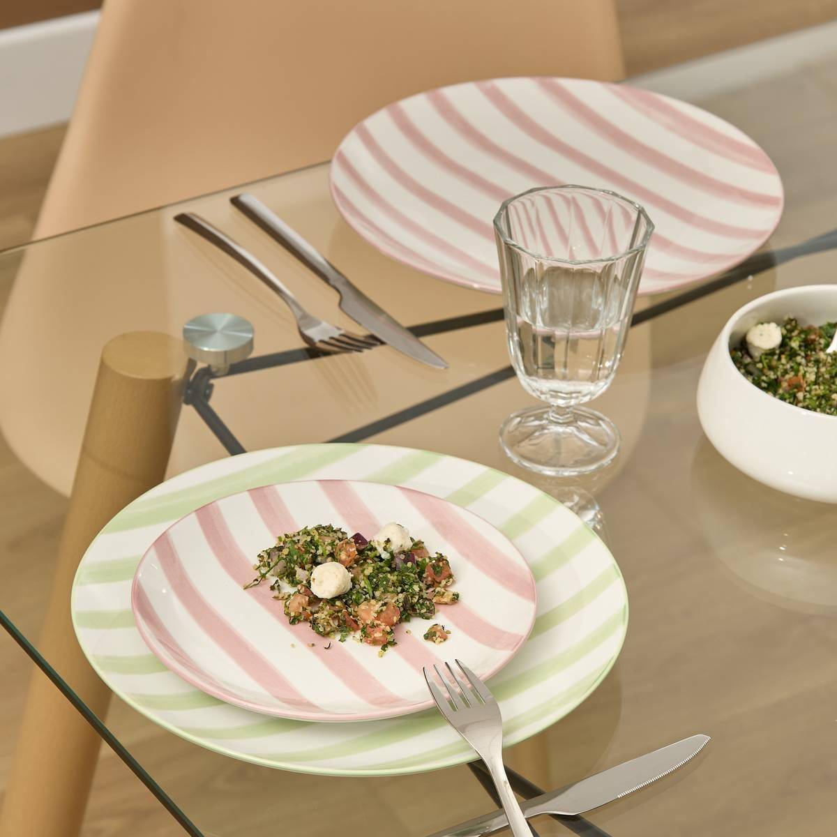 Atmosphera - Lot de 6 assiettes plates rayées Charlie rose D27cm - Atmosphera Créateur d'intérieur - Image 4
