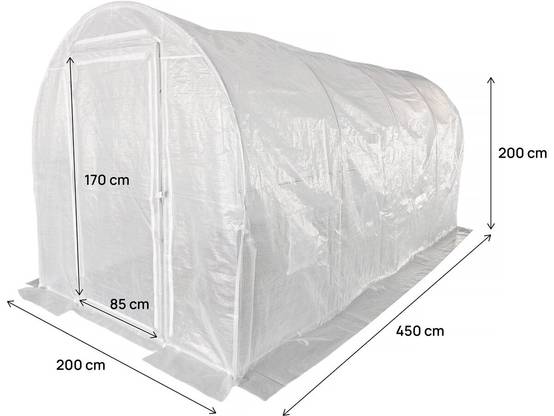 Habitat Et Jardin - Serre Tunelle De Jardin Avec Porte 4,5 X 2 M "mimosa" - 9 M² - 180g - Blanc -habitat Et Jardin - Image 4