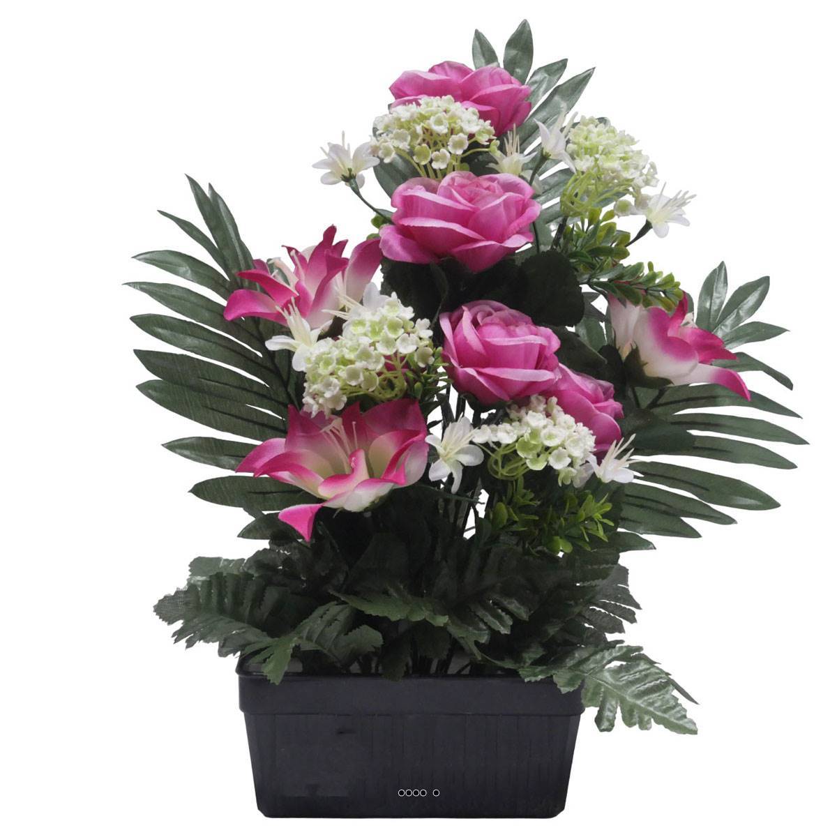 Artificielles - Jardinière fleurs artificielles Rose, Gardenia et mini fleurs Rose pour la Toussaint - couleur: Rose 715 - Imagen 1