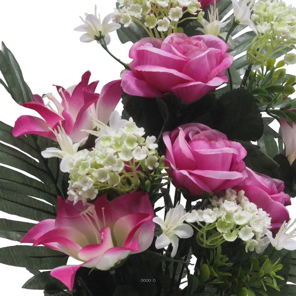 Artificielles - Jardinière fleurs artificielles Rose, Gardenia et mini fleurs Rose pour la Toussaint - couleur: Rose 715 - Imagen 3