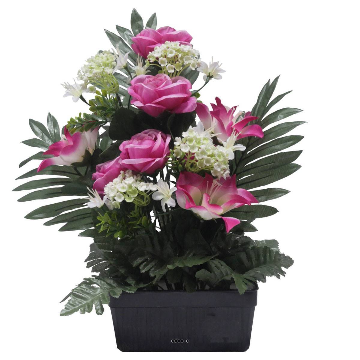 Artificielles - Jardinière fleurs artificielles Rose, Gardenia et mini fleurs Rose pour la Toussaint - couleur: Rose 715 - Imagen 2