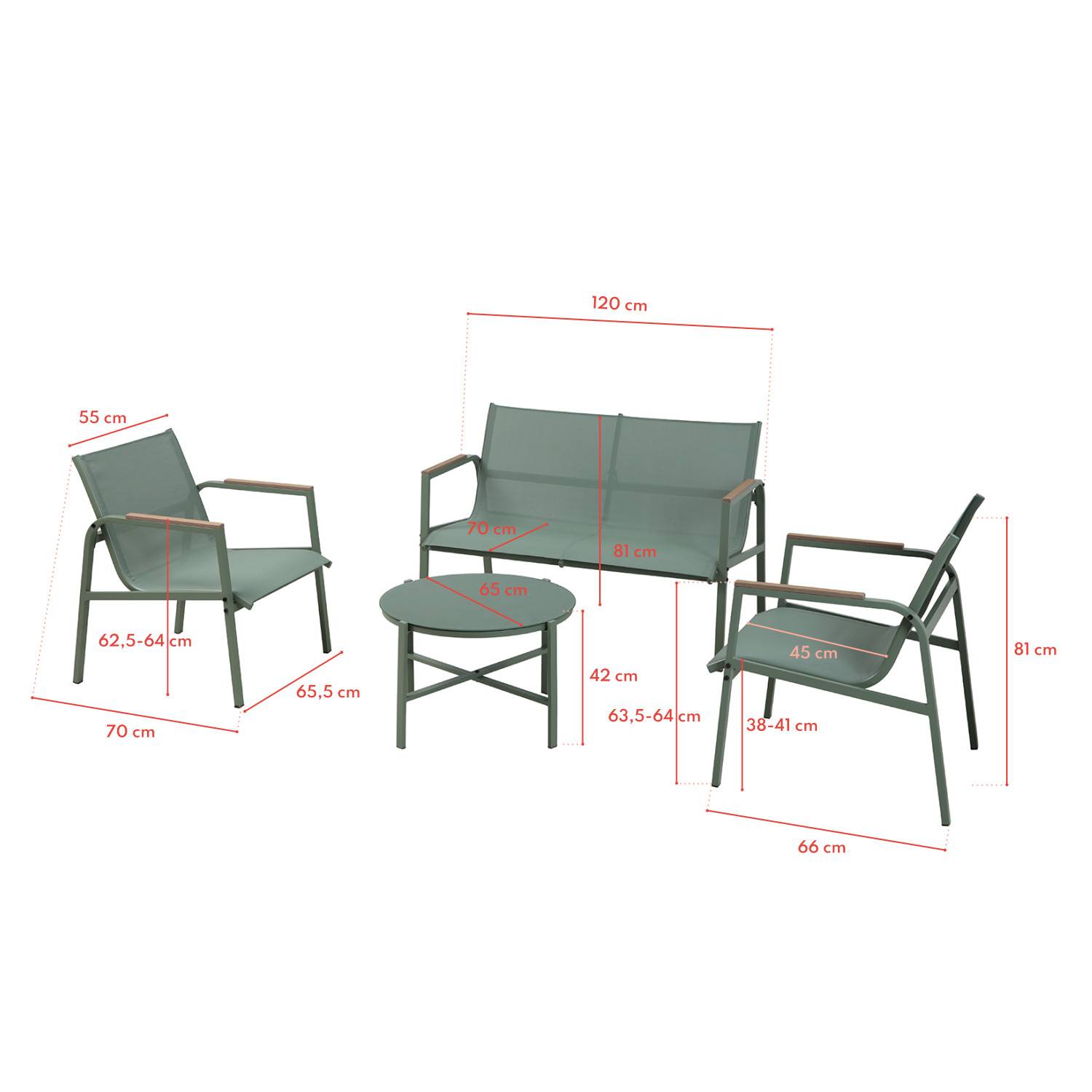 Autre - Salon de jardin en acier et textilène - Ensemble 4 places - Vert - CAMILLE - Imagen 6