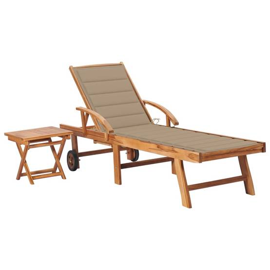 Helloshop26 - Transat chaise longue bain de soleil lit de jardin terrasse meuble d'extérieur avec table et coussin bois de teck solide - Imagen 1