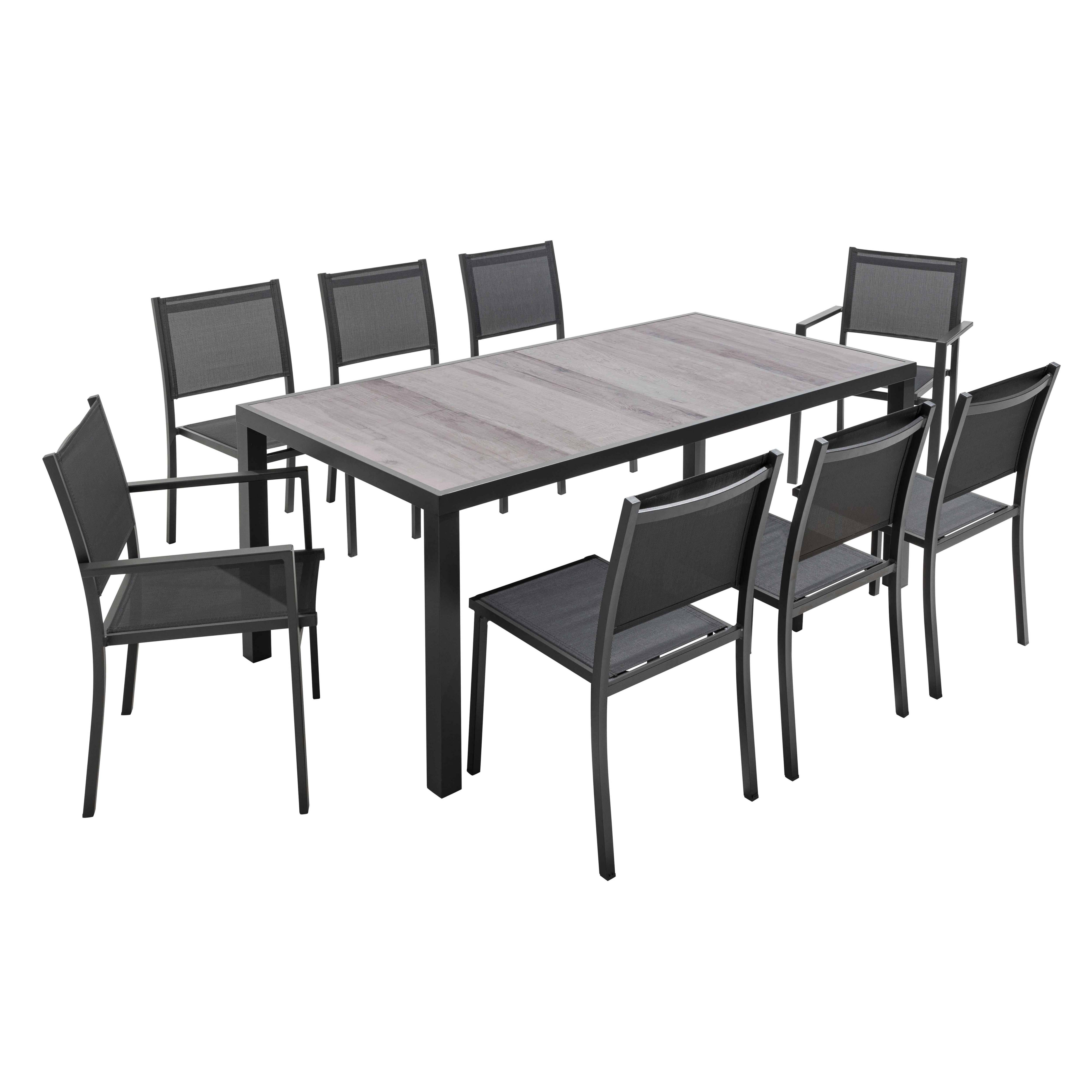 Oviala - Ensemble table de jardin et 8 fauteuils effet bois grisé Tivoli - Oviala - Imagen 1