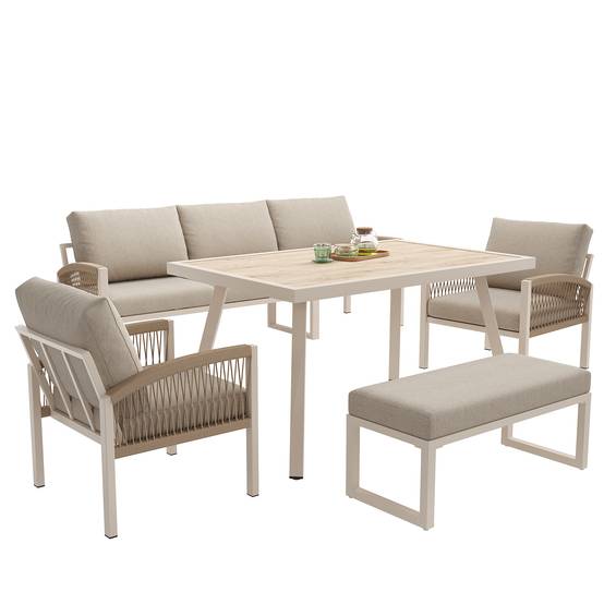 Set de jardin 7 places avec canapé, 2 fauteuils, table en verre et accoudoirs en rattan - PANGIVO - Image 9