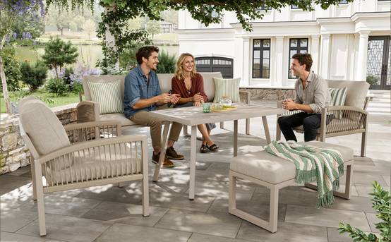 Set de jardin 7 places avec canapé, 2 fauteuils, table en verre et accoudoirs en rattan - PANGIVO - Image 6