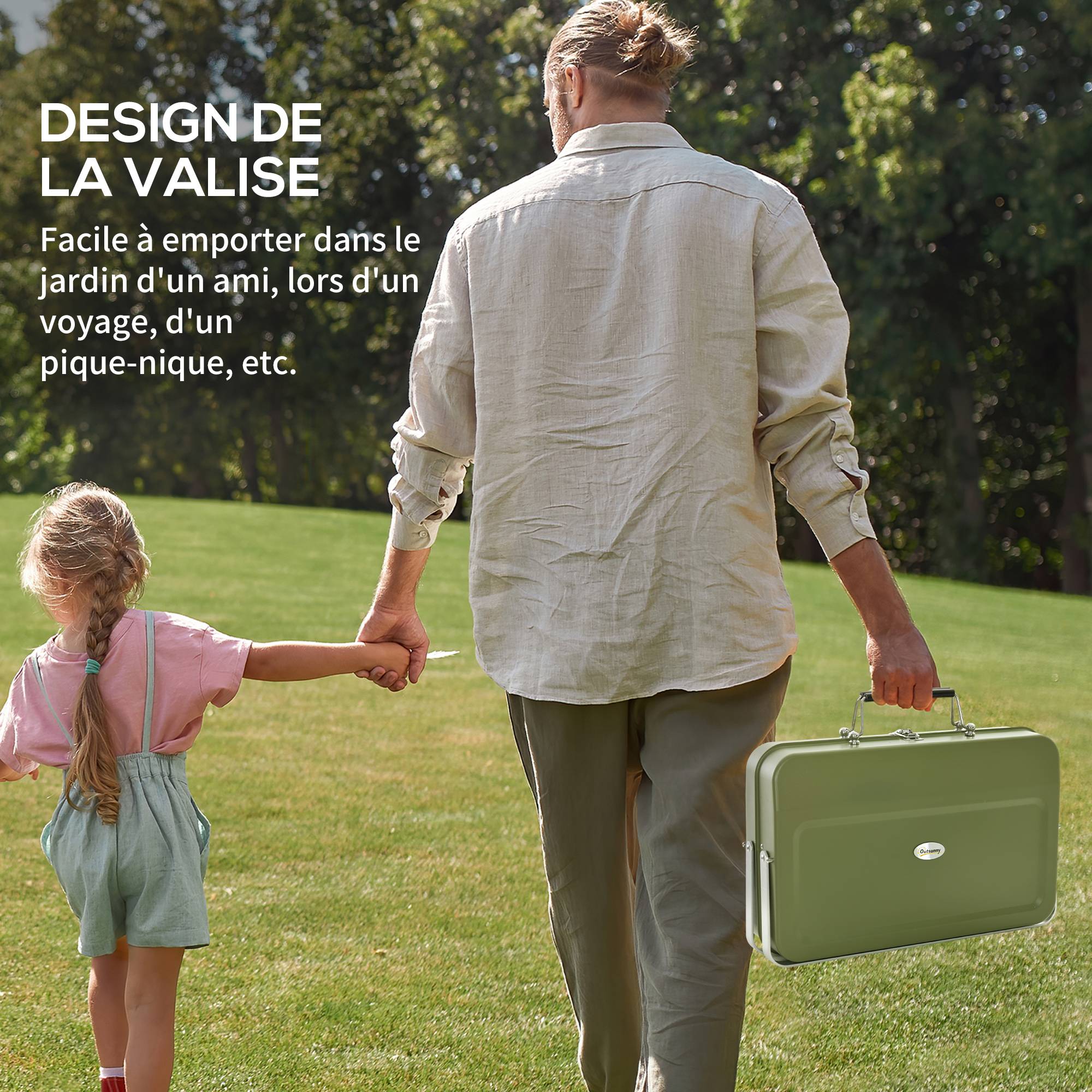Mini barbecue à charbon BBQ portable avec coque de valise barbecue de table pliable pour jardin 47 x 30 x 28 cm vert - Image 6