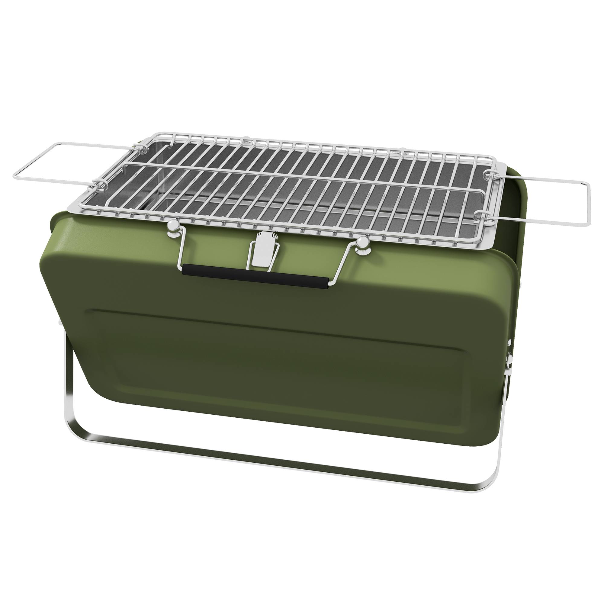 Mini barbecue à charbon BBQ portable avec coque de valise barbecue de table pliable pour jardin 47 x 30 x 28 cm vert - Image 2