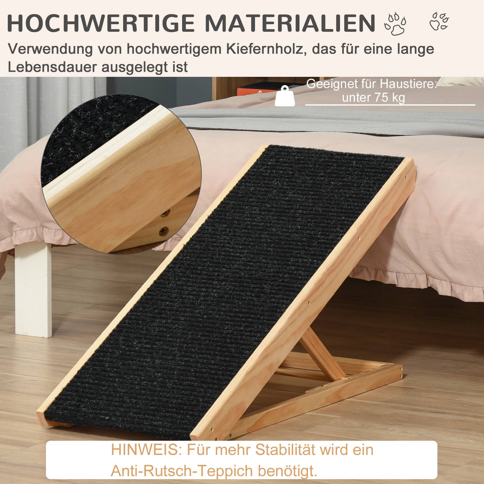 Rampe chien lit/canapé pliable, 4 hauteurs réglables 26-61cm, antidérapante, 90cm, chien <40kg - Image 6