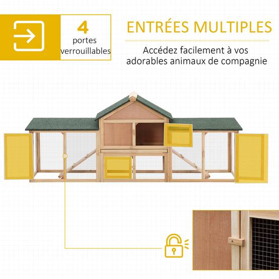 Clapier cage à lapins rongeurs XXL clapier nain 2 étages toit bitumé intégral tiroir déjection 210L x 45,5l x 84,5H cm bois massif pin pré-huilé - Image 6